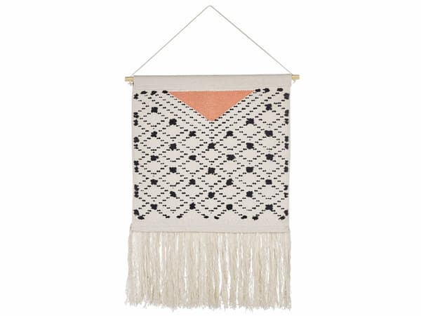 Väggdekor Upphängd Orange och Svart Bomull 56 x 106 cm Handvävd med Tofsar Geometriskt Mönster Väggdekoration Bohemisk Stil Vardagsrum Sovrum