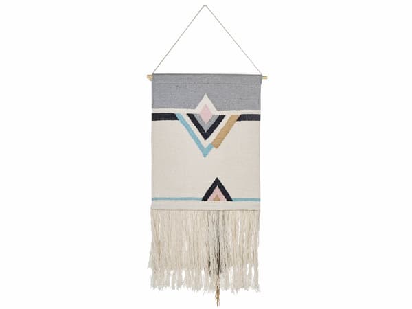 Väggdekor Upphängd Beige Bomull 46 x 116 cm Handvävd med Tofsar Geometriskt Mönster Väggdekoration Bohemisk Stil Vardagsrum Sovrum