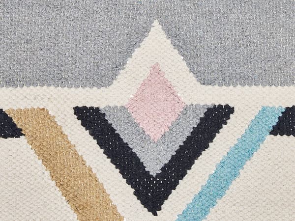 Väggdekor Upphängd Beige Bomull 46 x 116 cm Handvävd med Tofsar Geometriskt Mönster Väggdekoration Bohemisk Stil Vardagsrum Sovrum