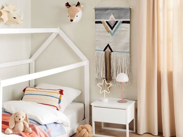 Väggdekor Upphängd Beige Bomull 46 x 116 cm Handvävd med Tofsar Geometriskt Mönster Väggdekoration Bohemisk Stil Vardagsrum Sovrum