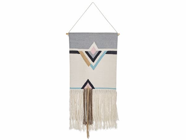 Väggdekor Upphängd Beige Bomull 46 x 116 cm Handvävd med Tofsar Geometriskt Mönster Väggdekoration Bohemisk Stil Vardagsrum Sovrum