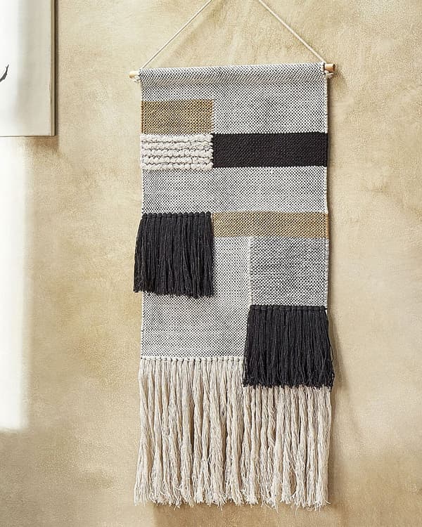 Veggdekorasjon Beige Svart Bomull 46 x 114 cm Dusker Geometrisk mønster Håndvevd Dekorasjon Tilbehør Boho