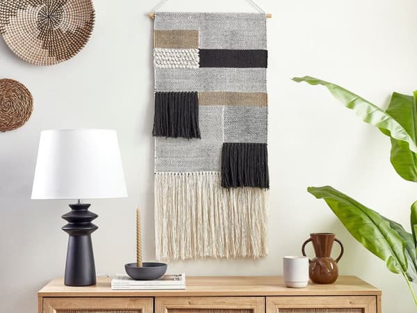 Veggdekorasjon Beige Svart Bomull 46 x 114 cm Dusker Geometrisk mønster Håndvevd Dekorasjon Tilbehør Boho