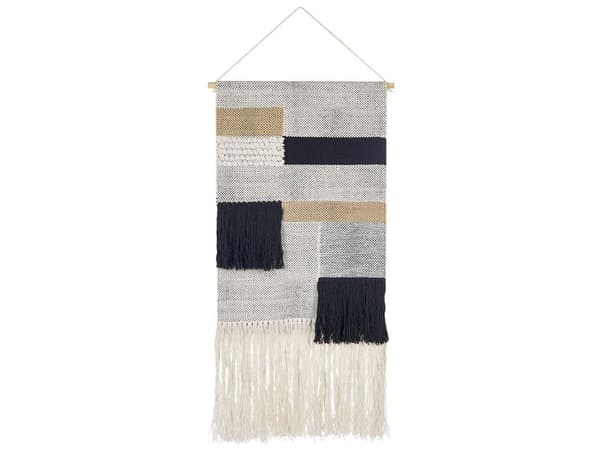Veggdekorasjon Beige Svart Bomull 46 x 114 cm Dusker Geometrisk mønster Håndvevd Dekorasjon Tilbehør Boho