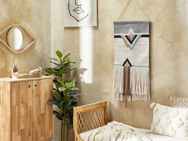 Veggdekorasjon Beige Bomull 46 x 116 cm Dusker Geometrisk mønster Håndvevd Dekorasjon Tilbehør Boho