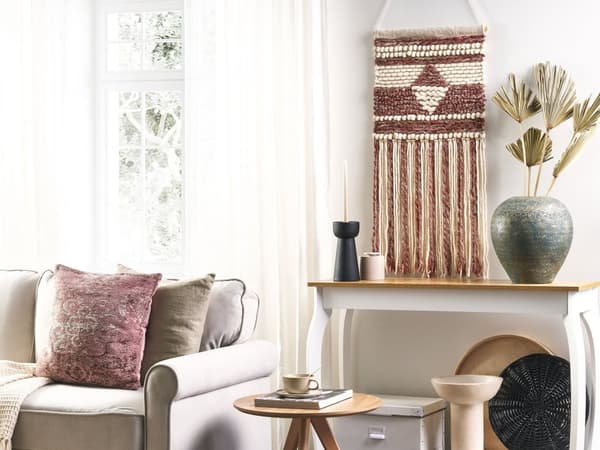 Veggdekorasjon Rød Beige Ull Frynser Geometrisk mønster Håndvevd Boho Tilbehør Stue Soverom