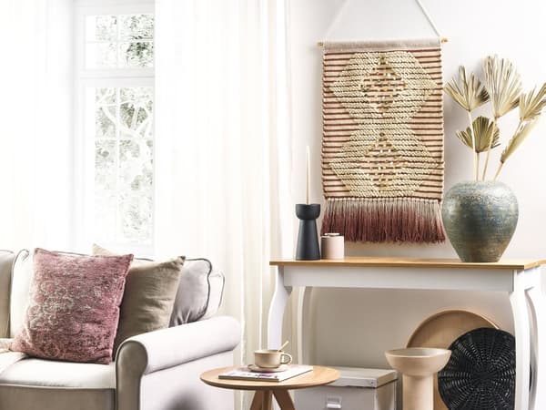 Væghængende Rød Beige Bomuld Håndvævet med Pailletter og Kvaster Geometrisk Mønster Boho Stil Stue Soveværelse