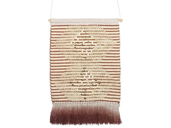 Væghængende Rød Beige Bomuld Håndvævet med Pailletter og Kvaster Geometrisk Mønster Boho Stil Stue Soveværelse