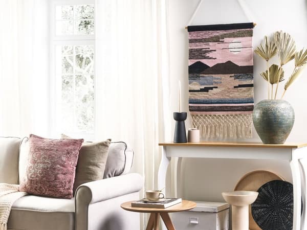 Vægtæppe Multifarvet Bomuld Stof 50 x 80 cm Design Vægdekoration Tæppe til Væg med Frynser Bjerge Motiv Vægpynt Stuen Vægdeko Soveværelse