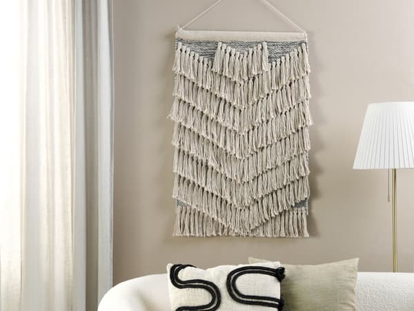 Väggbonad Beige Bomull Handvävd med tofsar Väggdekor Hängande Dekoration Boho Stil Vardagsrum Sovrum