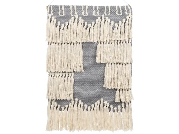 Väggbonad Grå och Beige Bomull Handvävd med Tofsar Väggdekor Hängande Dekoration Boho Stil Vardagsrum Sovrum