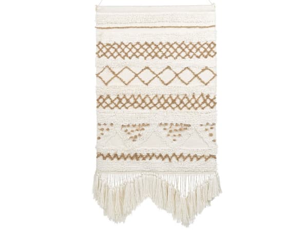 Väggbonad Ljusbeige Bomull Handvävd med tofsar Väggdekor Hängande Dekoration Boho Stil Vardagsrum Sovrum