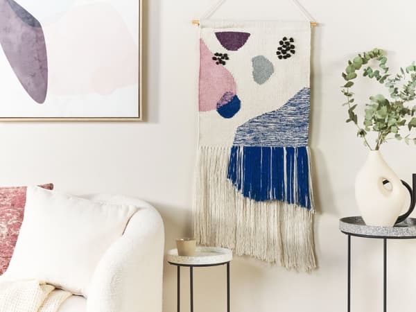 Seinävaate monivärinen 51 x 111 cm puuvilla puu hapsut käsin punottu moderni boho
