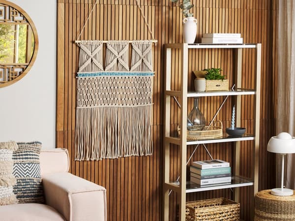 Vægdekoration Beige og Blå Bomuld Hængende Dekoration Boho Rustik Stil Stuen
