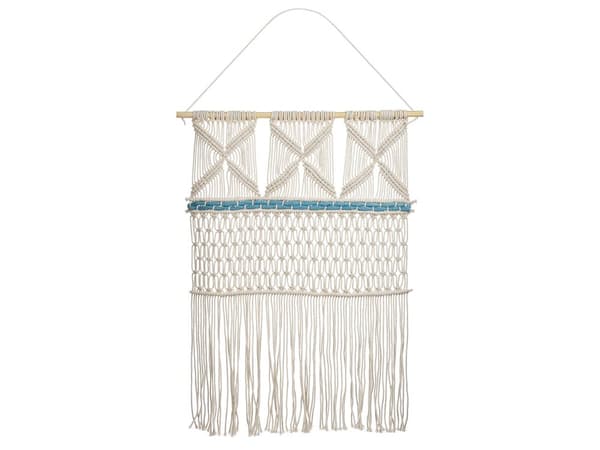 Vægdekoration Beige og Blå Bomuld Hængende Dekoration Boho Rustik Stil Stuen
