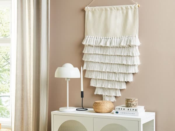Vægophæng Off-White Håndvævet Bomuld med Kvaster Vægdekoration Hængende Dekoration Boho-stil Stue Soveværelse