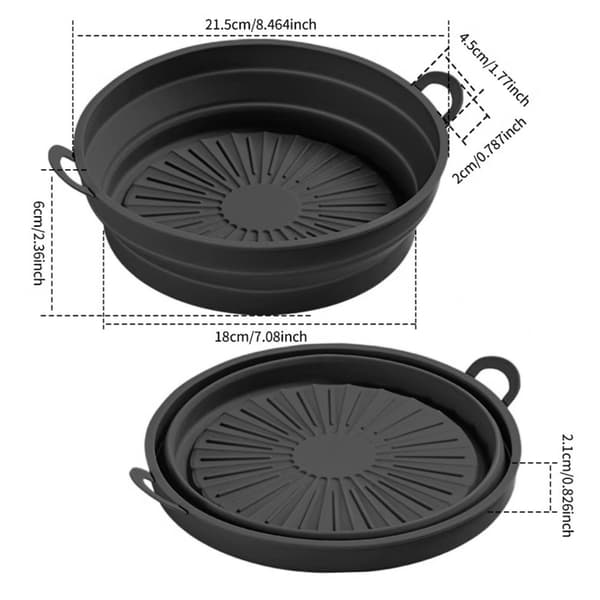 INF Kokoontaitettava pyöreä silikonikulho Air Fryerille Musta 21.6 cm