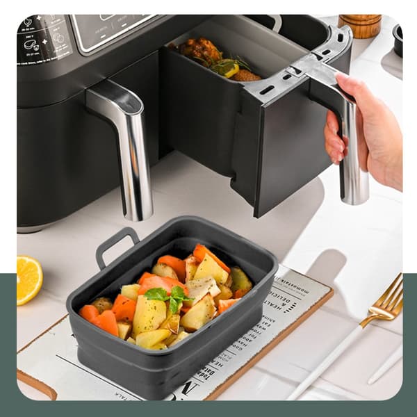 INF Taitettava neliön muotoinen Air Fryer silikonimuotti 19,5x12,7x7 cm Musta