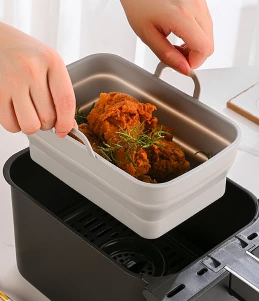 INF Hopfällbar fyrkantig Air Fryer silikonform 19,5x12,7x7 cm Grå