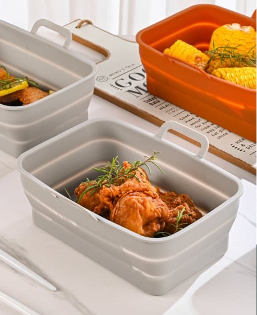 INF Hopfällbar fyrkantig Air Fryer silikonform 19,5x12,7x7 cm Grå