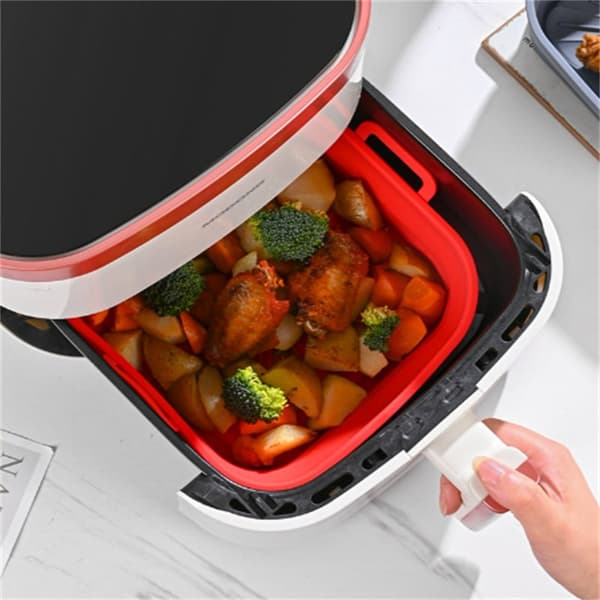 INF Hopfällbar fyrkantig Air Fryer silikonform 17.5 cm Röd