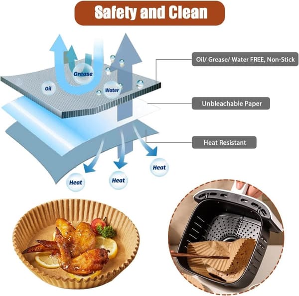50 stk. 20x4,5 cm Air Fryer Bagepapir Ark Former runde Engangspapir