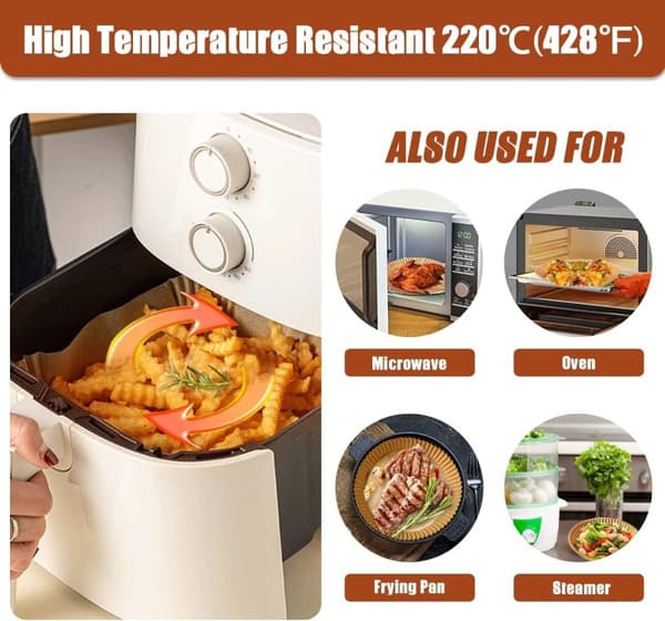 50 stk. 20x4,5 cm Air Fryer Bagepapir Ark Former runde Engangspapir