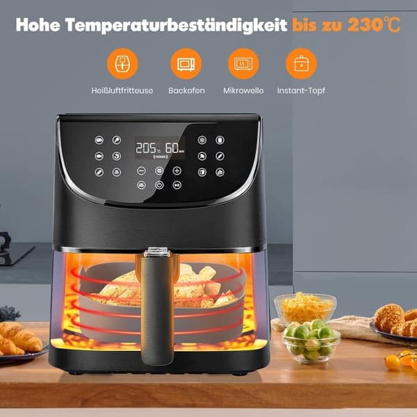Airfryer Silikone Gryde med Handsker, Grå, 16,5x19,5x5 cm, Genanvendelig
