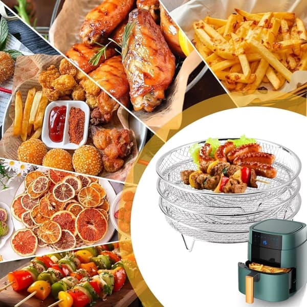 3stk Air Fryer Rack Airfryer kurv bakke rustfrit stål til airfryer-firkantet / rund / aflang