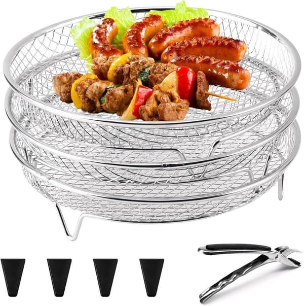 Air Fryer Rack, 3 stuks airfryer-accessoires, 3-laags stapelbaar Air Fryer Rack, 3 stuks airfryer-accessoires, 3-laags stapelbaar