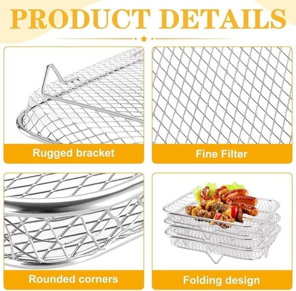 3stk Air Fryer Rack Airfryer kurv bakke rustfrit stål til airfryer-firkantet / rund / aflang