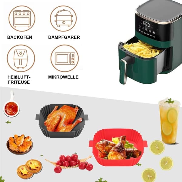 2 kpl Airfryer silikonikori, harmaa, uudelleenkäytettävä, tarttumaton, helppo puhdistaa
