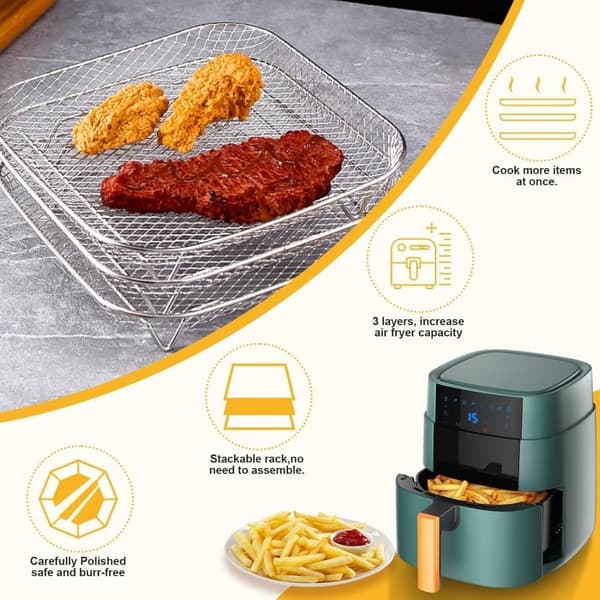 Lollanda 3-pak Air Fryer Rack Airfryer Kurv Bakke Rustfrit Stål Til Airfryer - Firkantet / Rund / Aflang