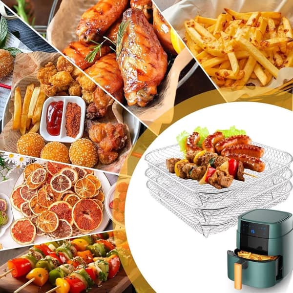 Lollanda 3-pak Air Fryer Rack Airfryer Kurv Bakke Rustfrit Stål Til Airfryer - Firkantet / Rund / Aflang
