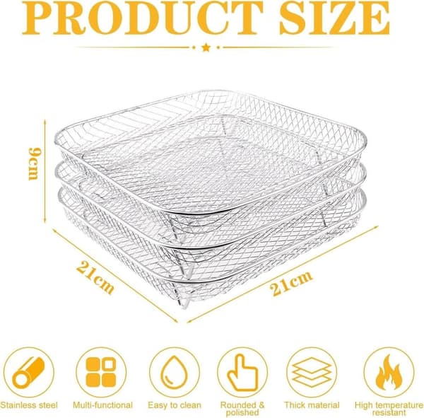 Lollanda 3-pak Air Fryer Rack Airfryer Kurv Bakke Rustfrit Stål Til Airfryer - Firkantet / Rund / Aflang