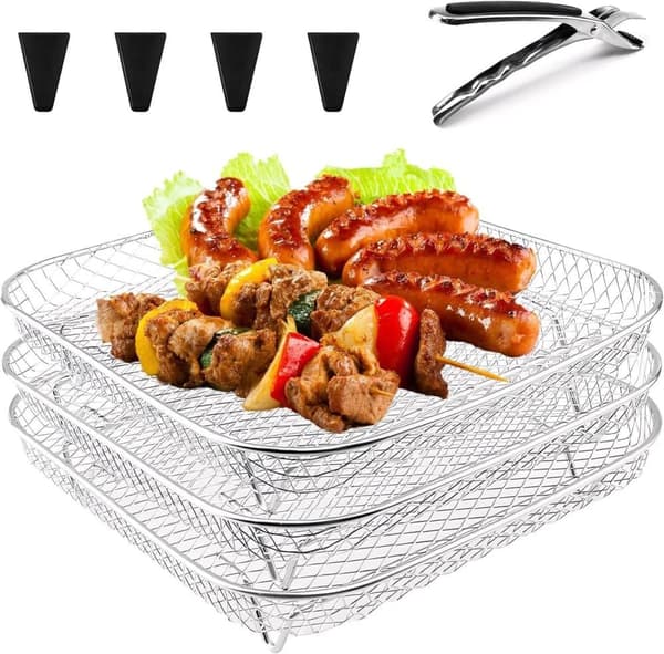 Lollanda 3-pak Air Fryer Rack Airfryer Kurv Bakke Rustfrit Stål Til Airfryer - Firkantet / Rund / Aflang A