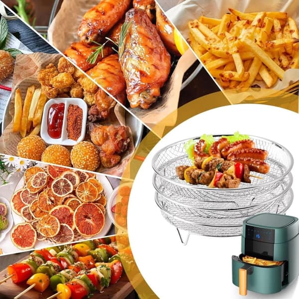 Lollanda 3-pak Air Fryer Rack Airfryer Kurv Bakke Rustfrit Stål Til Airfryer - Firkantet / Rund / Aflang
