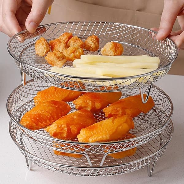 Lollanda 3-pak Air Fryer Rack Airfryer Kurv Bakke Rustfrit Stål Til Airfryer - Firkantet / Rund / Aflang