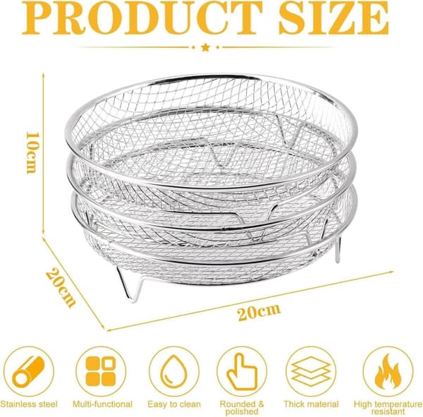 Lollanda 3-pak Air Fryer Rack Airfryer Kurv Bakke Rustfrit Stål Til Airfryer - Firkantet / Rund / Aflang