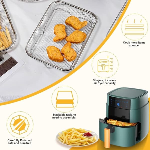Lollanda 3-pak Air Fryer Rack Airfryer Kurv Bakke Rustfrit Stål Til Airfryer - Firkantet / Rund / Aflang