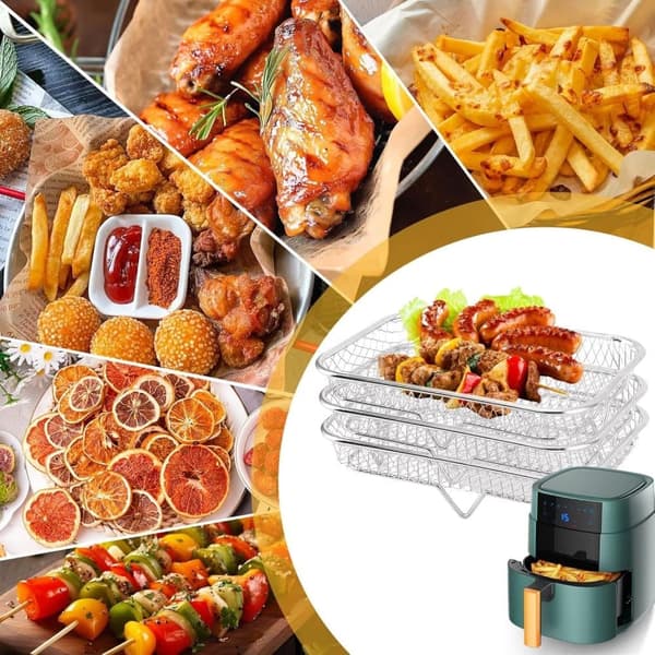 Lollanda 3-pak Air Fryer Rack Airfryer Kurv Bakke Rustfrit Stål Til Airfryer - Firkantet / Rund / Aflang