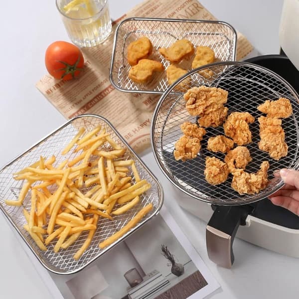 Lollanda 3-pak Air Fryer Rack Airfryer Kurv Bakke Rustfrit Stål Til Airfryer - Firkantet / Rund / Aflang