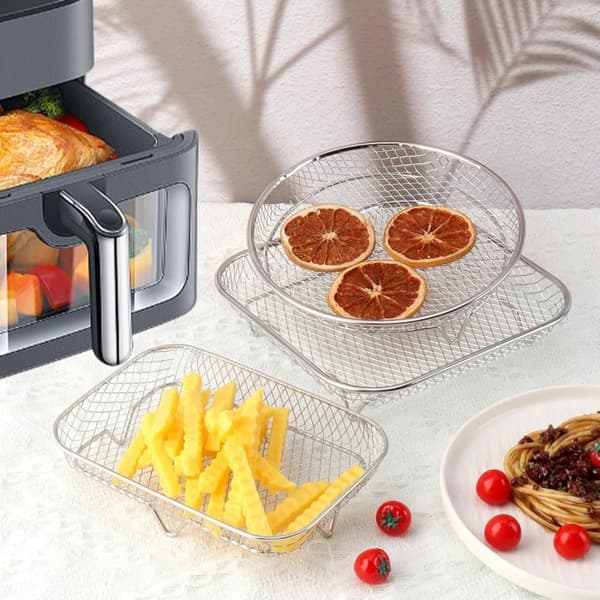 Lollanda 3-pak Air Fryer Rack Airfryer Kurv Bakke Rustfrit Stål Til Airfryer - Firkantet / Rund / Aflang