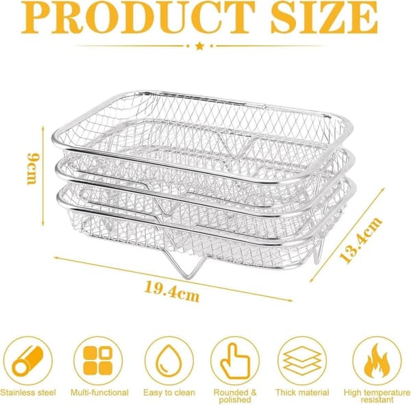 Lollanda 3-pak Air Fryer Rack Airfryer Kurv Bakke Rustfrit Stål Til Airfryer - Firkantet / Rund / Aflang