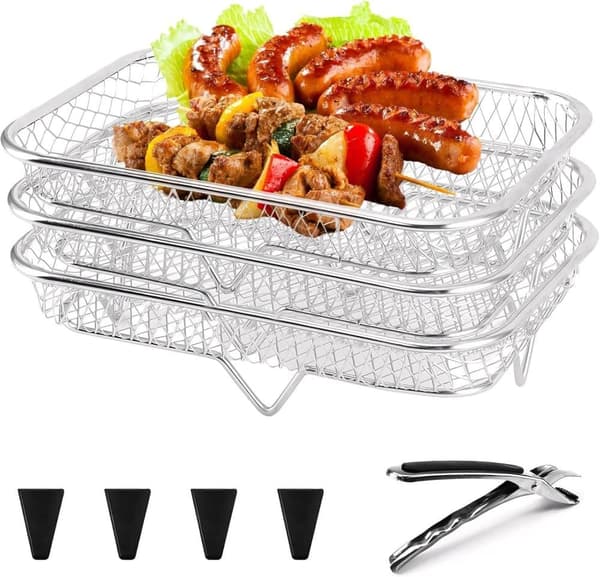 Lollanda 3-pak Air Fryer Rack Airfryer Kurv Bakke Rustfrit Stål Til Airfryer - Firkantet / Rund / Aflang