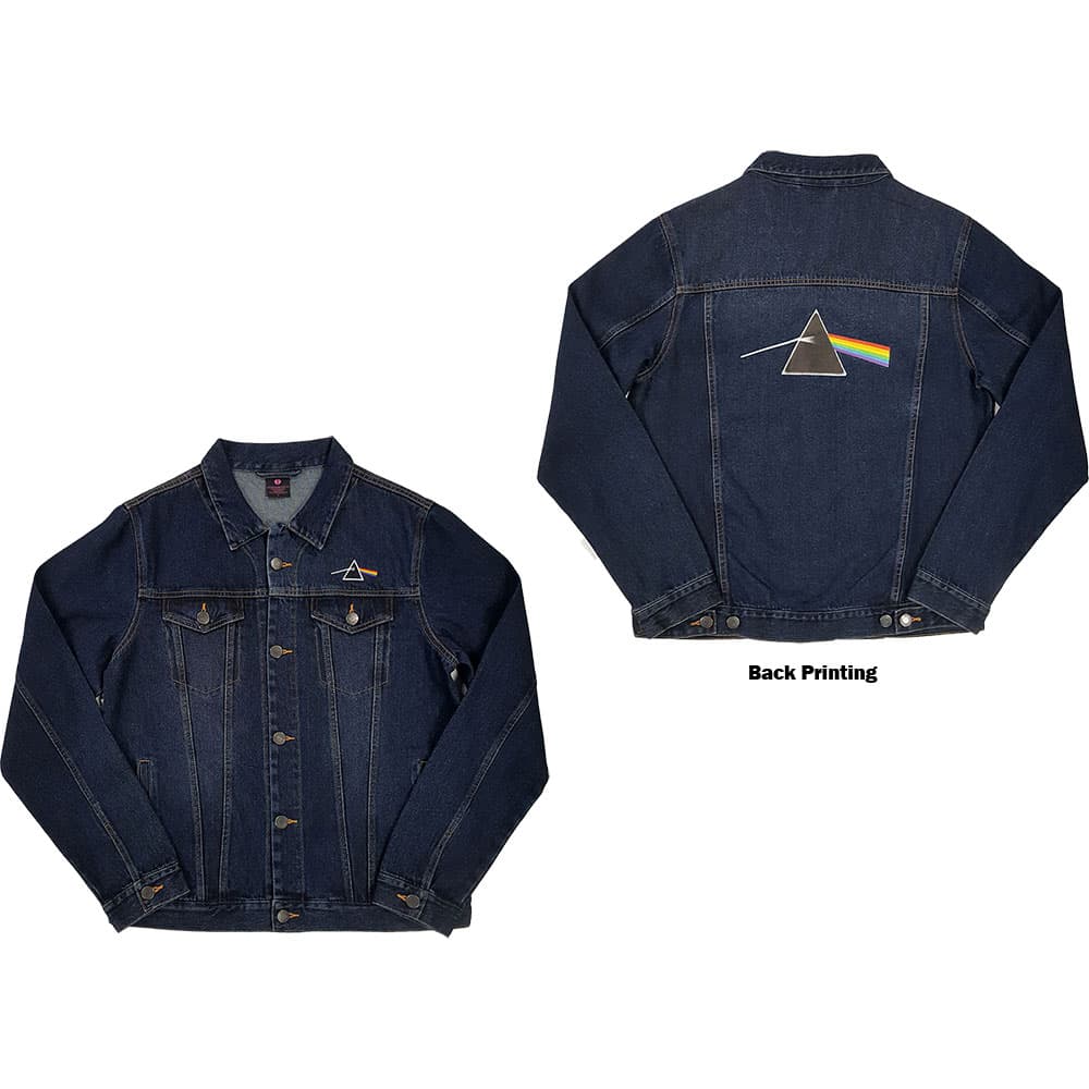 Pink Floyd Unisex Denimjakke: Dark Side of the Moon Oval (Back Print) (Large)