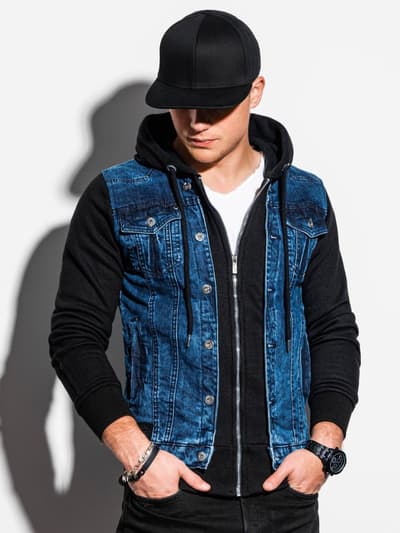Men's mid-season jeans jacket C322 - jeans/black