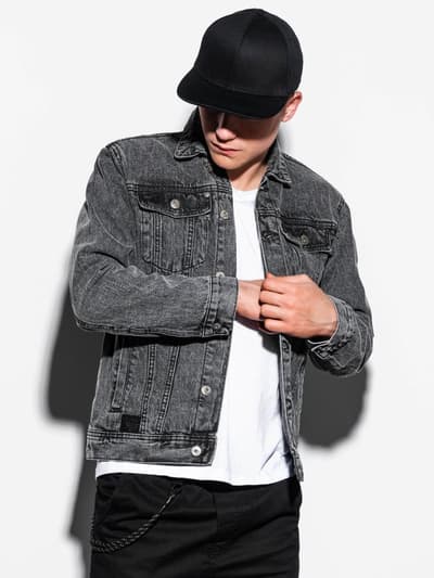 Men's mid-season jeans jacket C441 - black