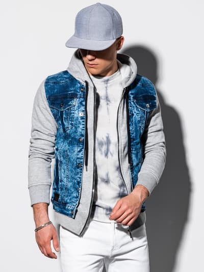 Men's Autumn jeans jacket C322 - denim/grey