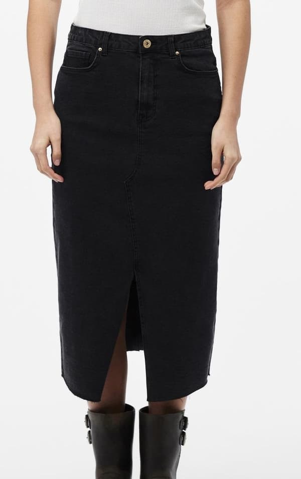 Pieces - pcJessie HW Denim Midi Skirt Svart XS